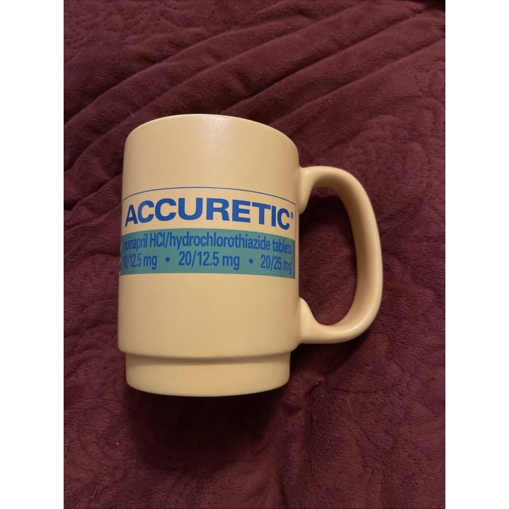 Pharma Advertising Coffee‎ Tea Mug Accupril Accuretic Made in USA - Yellow/Blue
